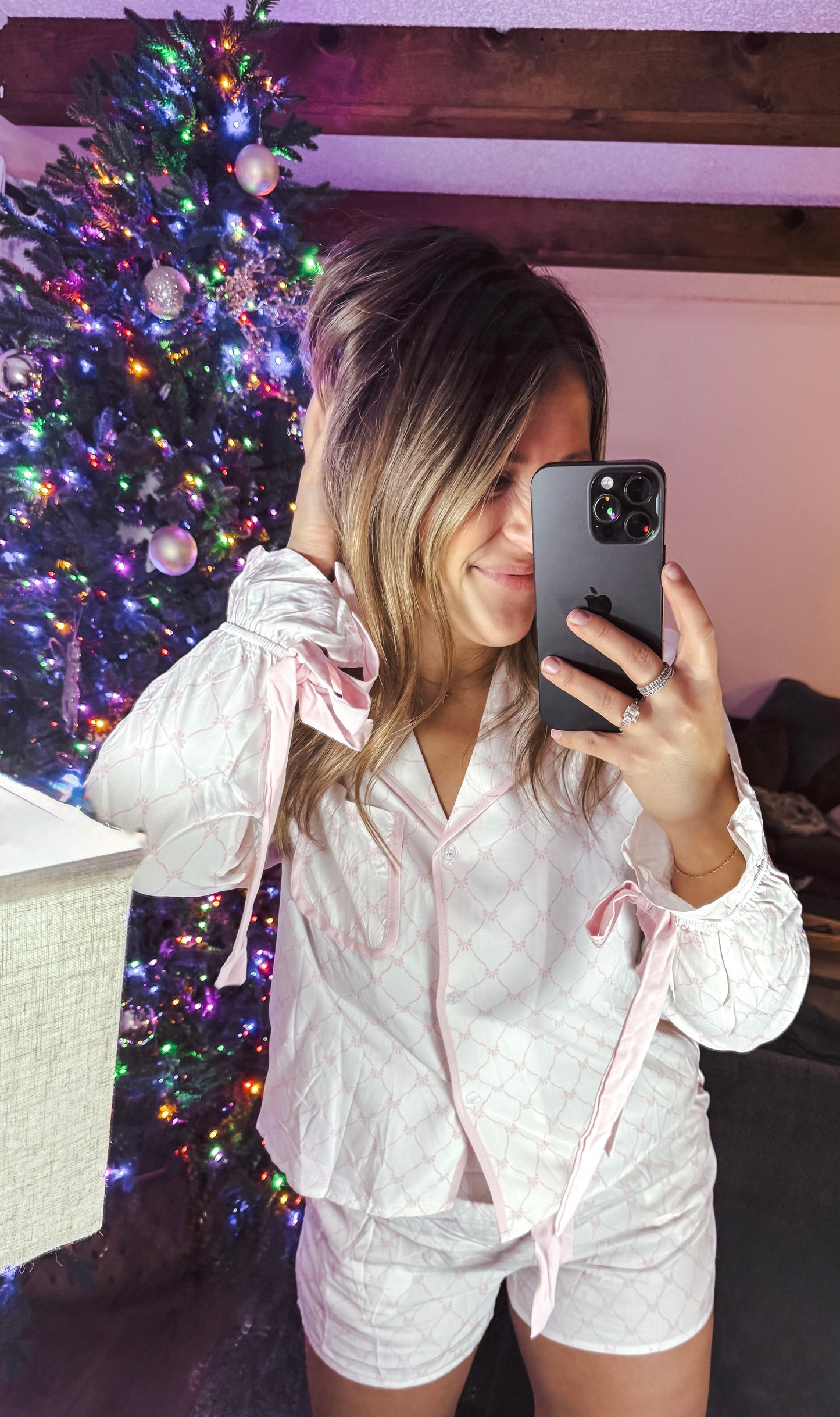 Bold Pink Bow Pajama Set