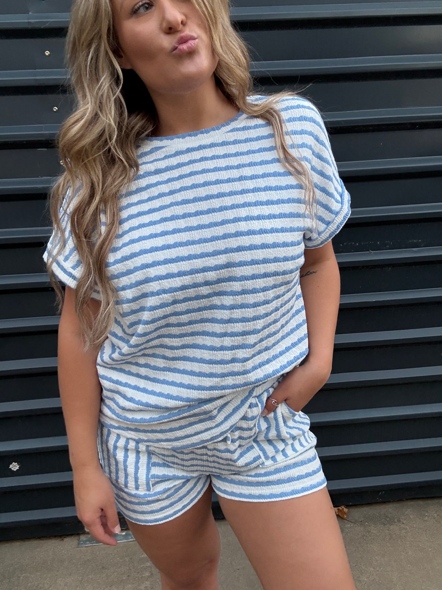 Bold Striped Lounge Set - Blue