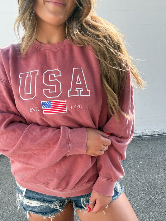 Bold USA Embroidered Crew